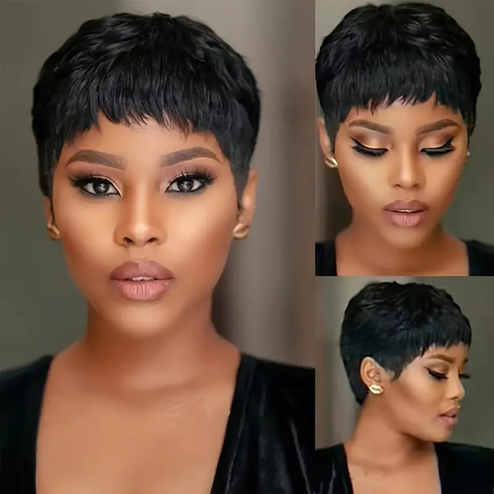 Short Pixie Cut Wig Human Hair Cheap - شعر مستعار قصير مستقيم الإنسان اللون