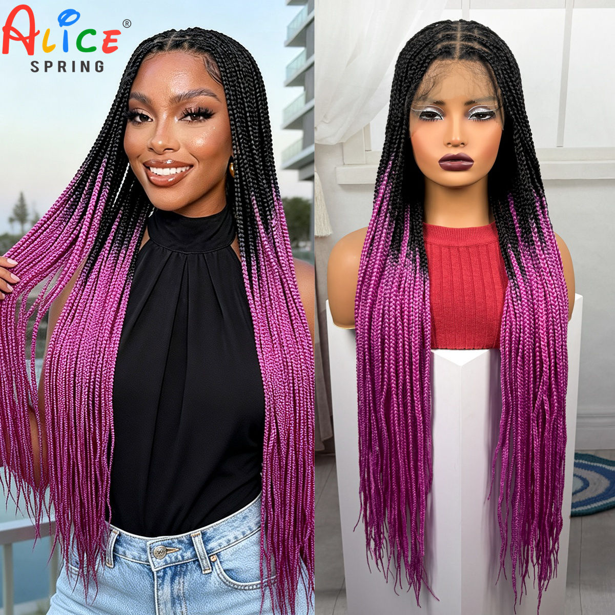 Synthetic Braided Wigs For Black Women - شعر مستعار صناعي بطول 36 بوصة