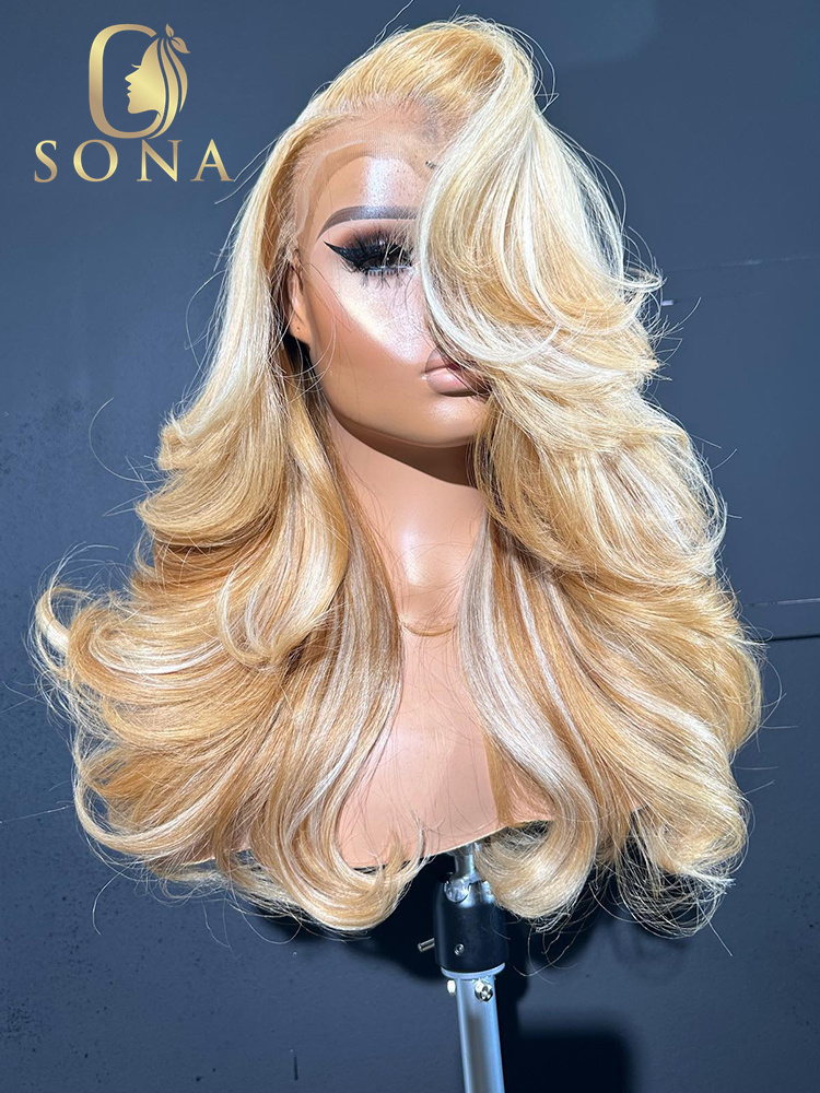 613 Blonde Body Wave Lace Front Wig - 613 # 27 # شعر مستعار