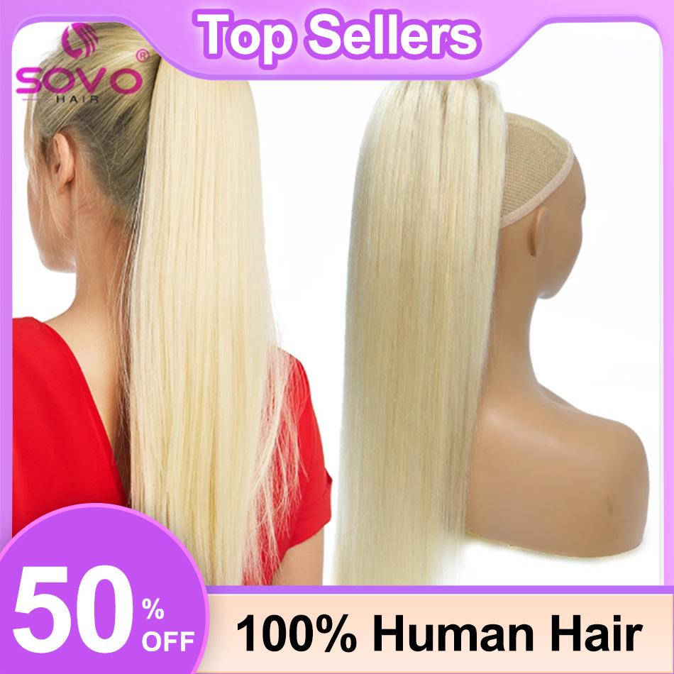 Seamless Clip In Hair Extensions Human Hair - SOVO الرباط ذيل حصان شعر الإنسان