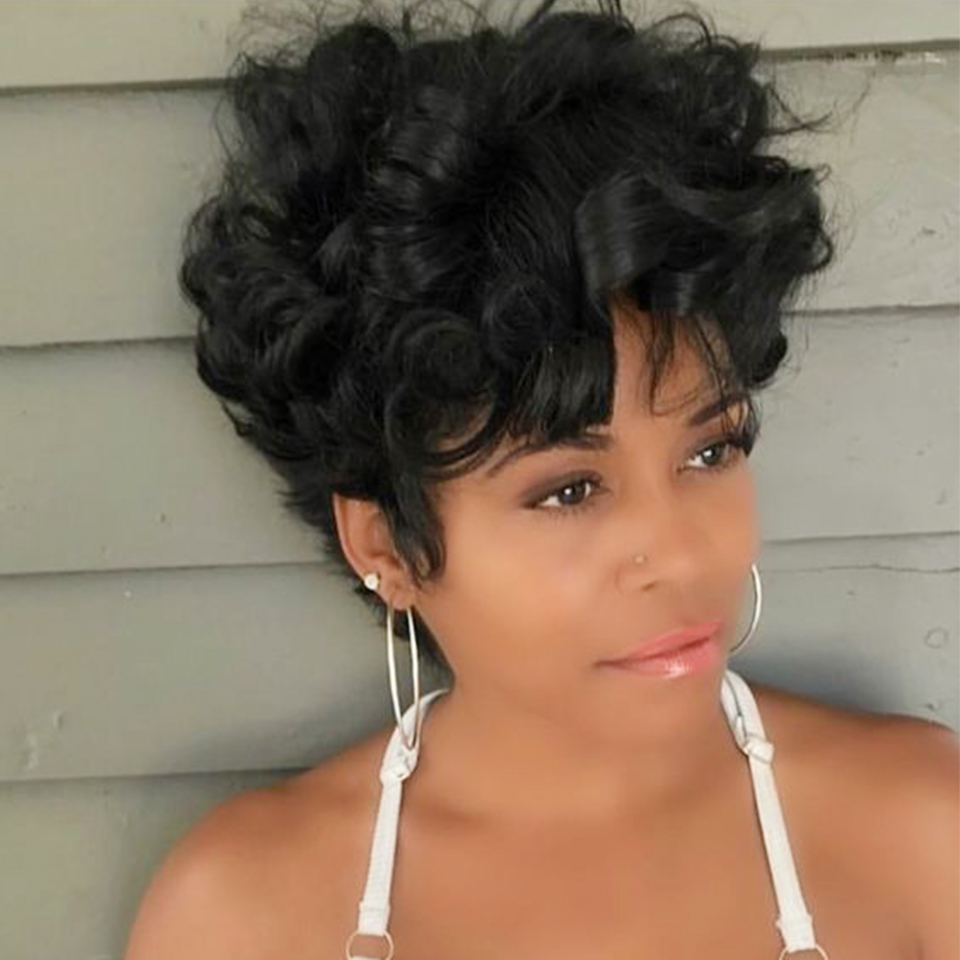 Short Pixie Cut Wig Human Hair Cheap - شعر مستعار مموج طبيعي للنساء السمراوات