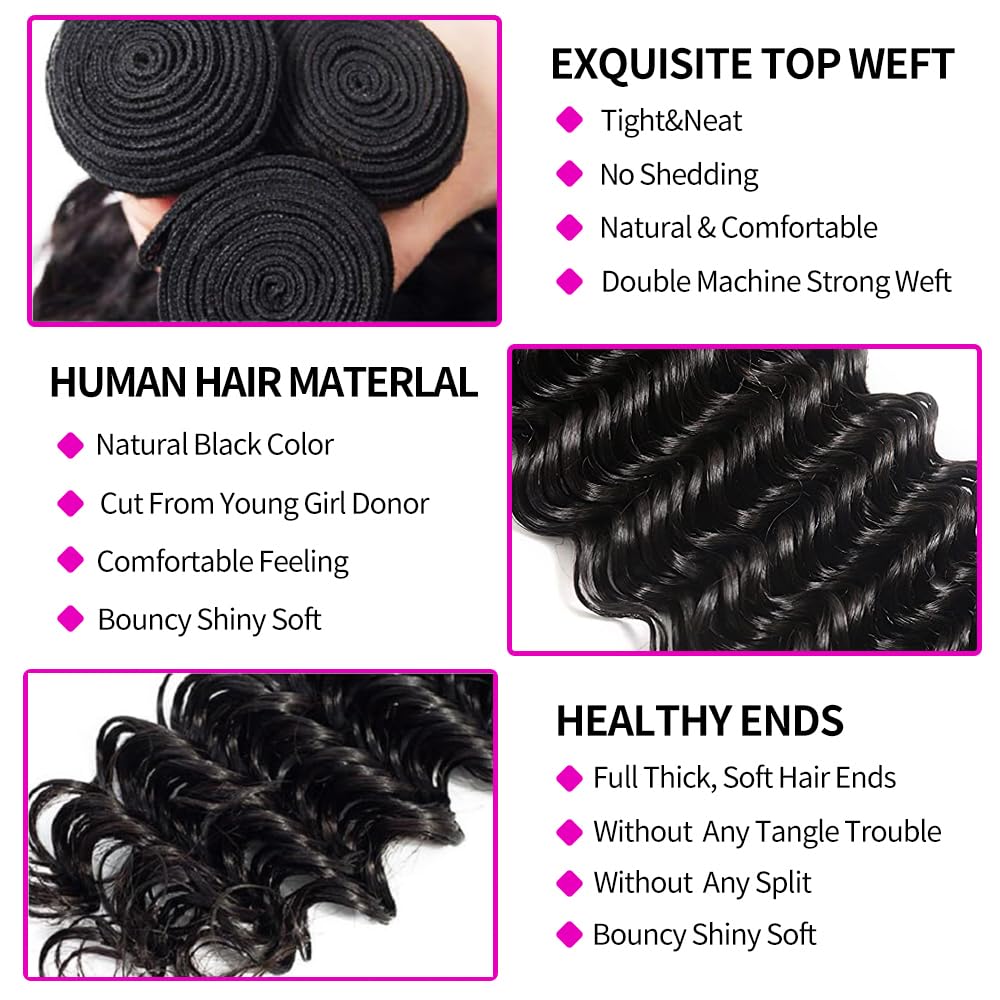 حزم شعر بشري مموج عميق مع إغلا - مراجعة Deep Wave 3 Bundles With Closure وسعره