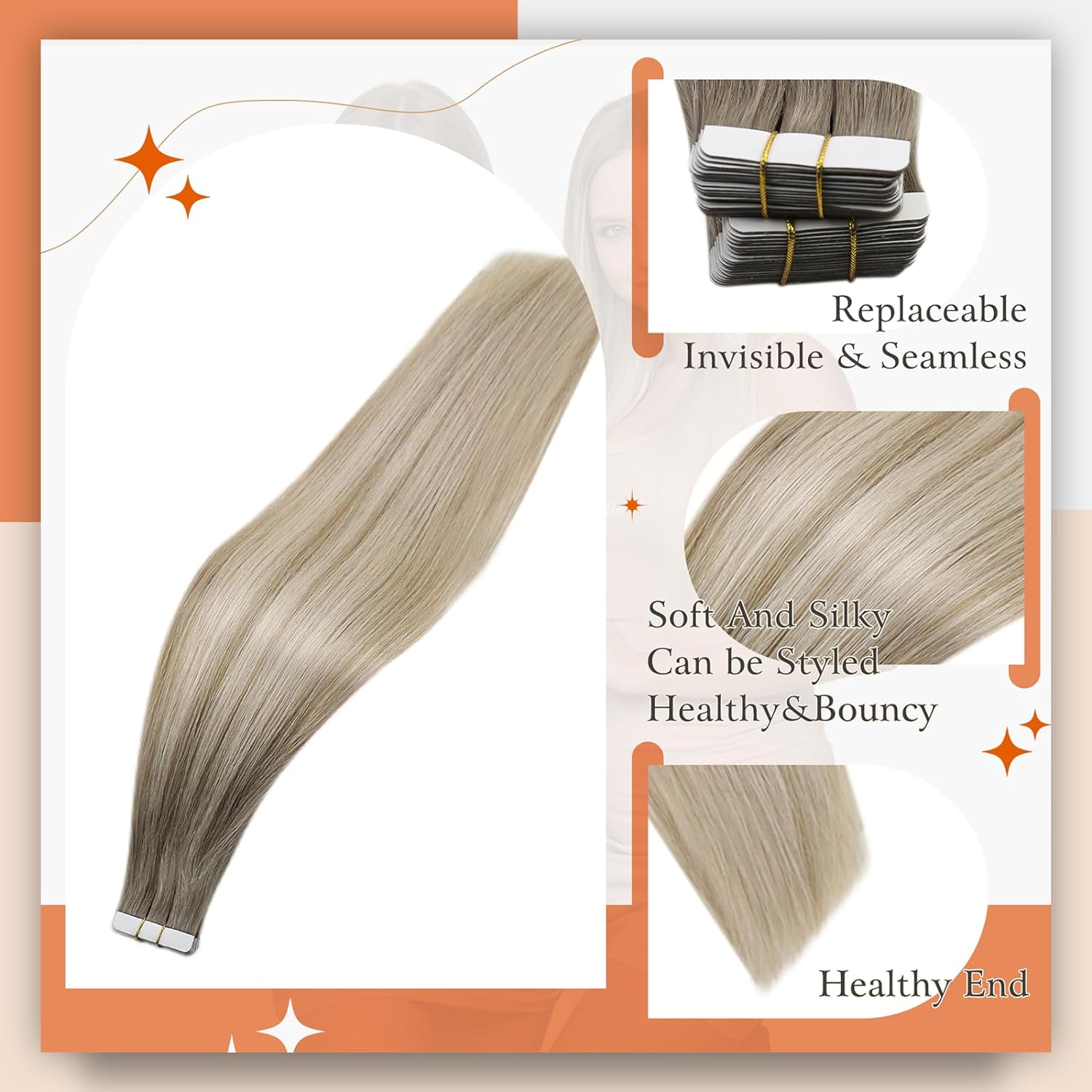 شريط تألق كامل في وصلات الشعر  - مراجعة Invisible Tape In Extensions Real Hair وسعره