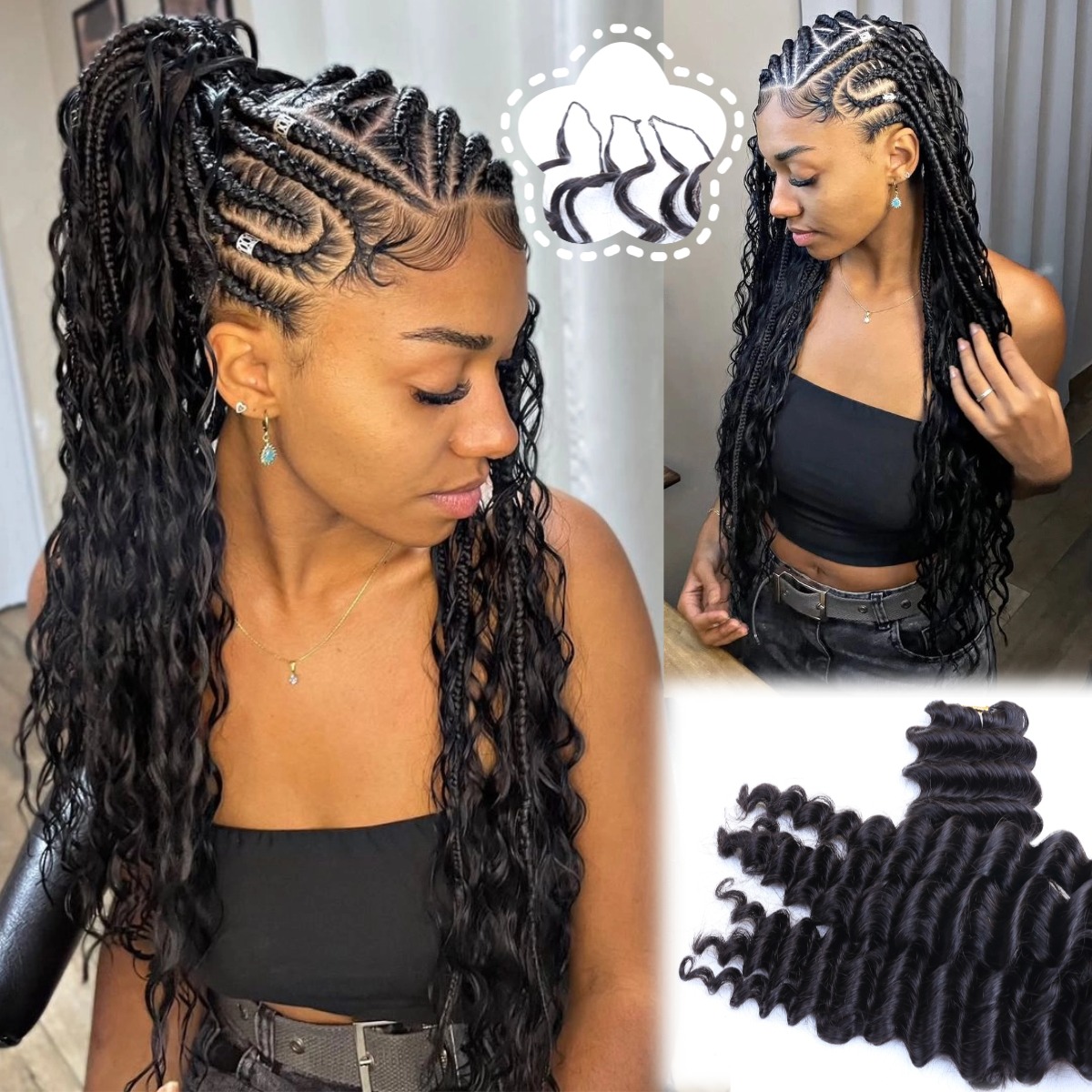 حزم شعر طبيعي أسود بتموجات عمي - مراجعة Hair Bundles وسعره