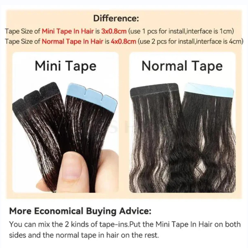 شريط صغير وصلات شعر شريط طبيعي - مراجعة Invisible Tape In Extensions Real Hair وسعره