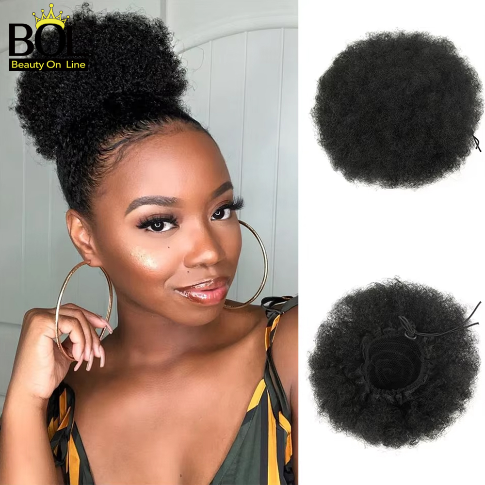 وصلات شعر صناعية قصيرة مجعدة ب - مراجعة Drawstring Afro Curly Puff Ponytail وسعره