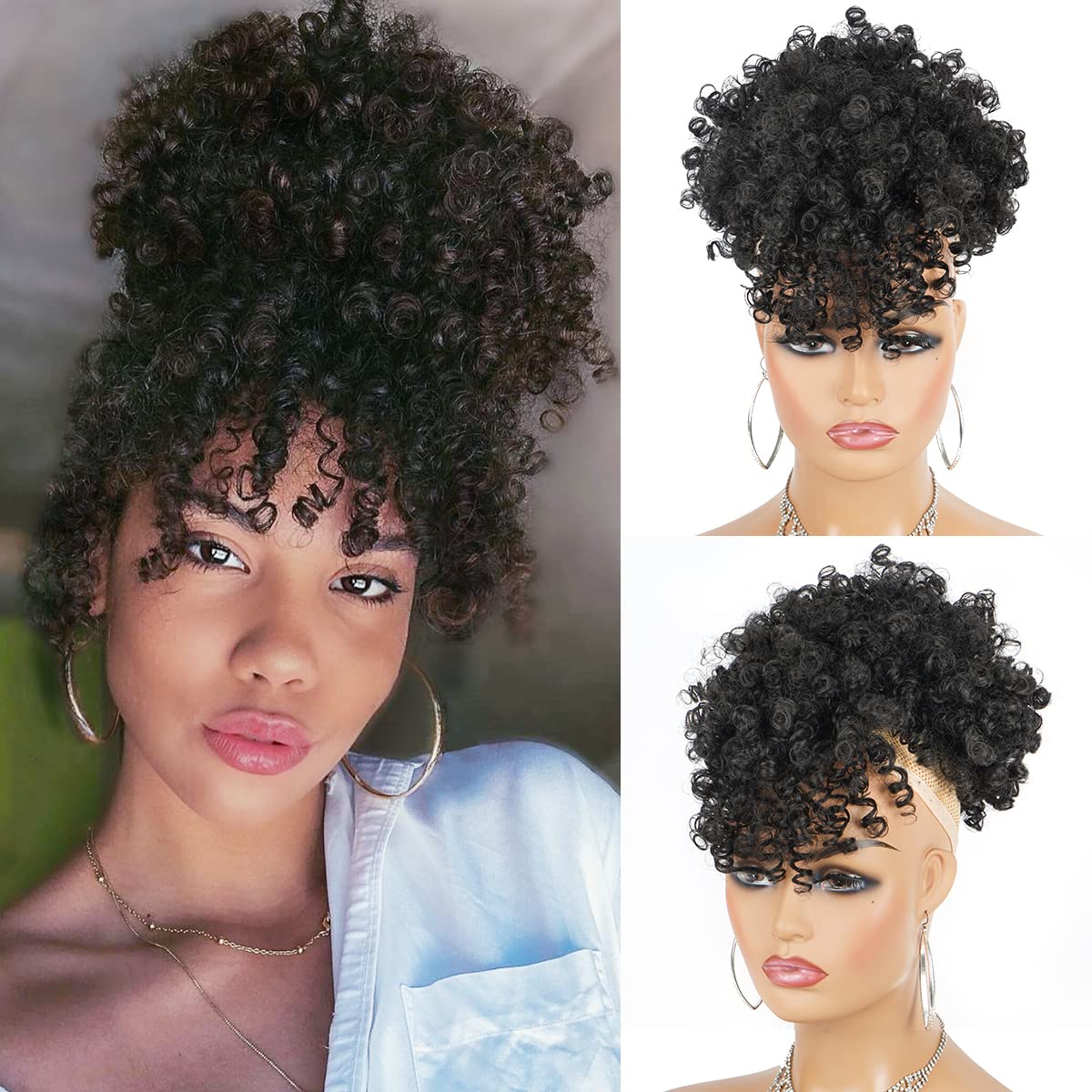 أفرو نفخة الرباط الاصطناعية ذي - مراجعة Drawstring Afro Curly Puff Ponytail وسعره