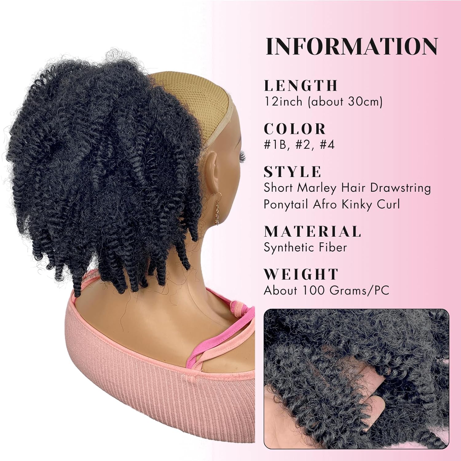 شعر مارلي قصير 12 بوصة، ذيل حص - مراجعة Drawstring Afro Curly Puff Ponytail وسعره