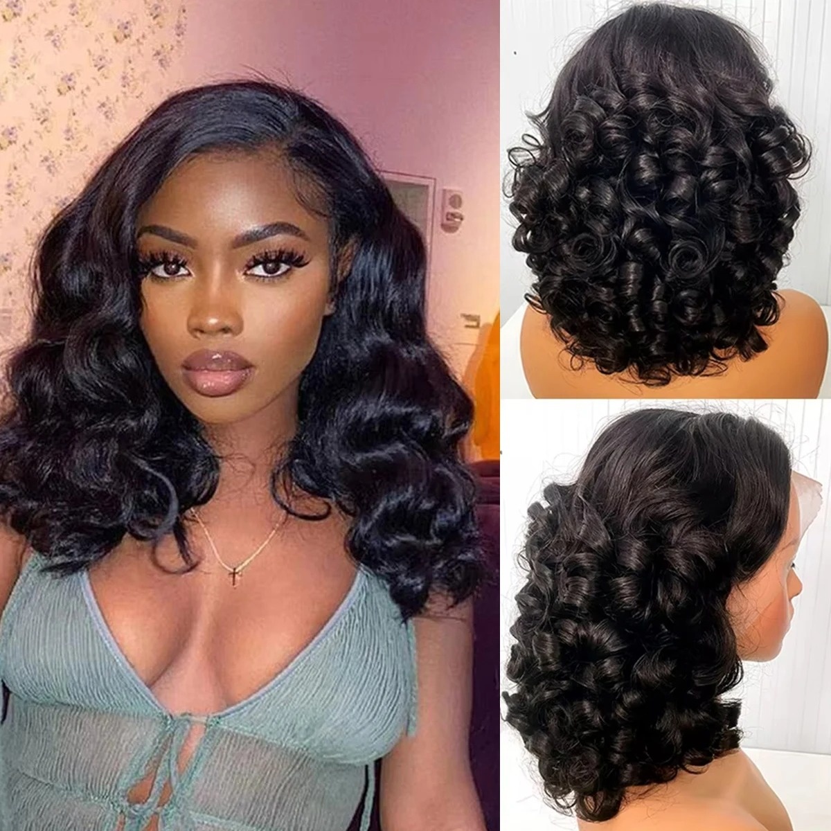 شعر مستعار أسود قصير بوب مموج، - مراجعة Pre Parted 13X4 Lace Front Bob Wig وسعره