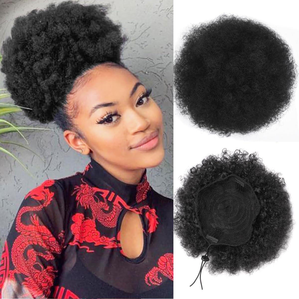 ذيل حصان أفرو منتفخ برباط للنس - مراجعة Drawstring Afro Curly Puff Ponytail وسعره