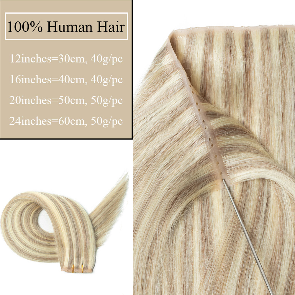 شقراء حقن ثقب لحمة شعر مستعار  - مراجعة Invisible Tape In Extensions Real Hair وسعره