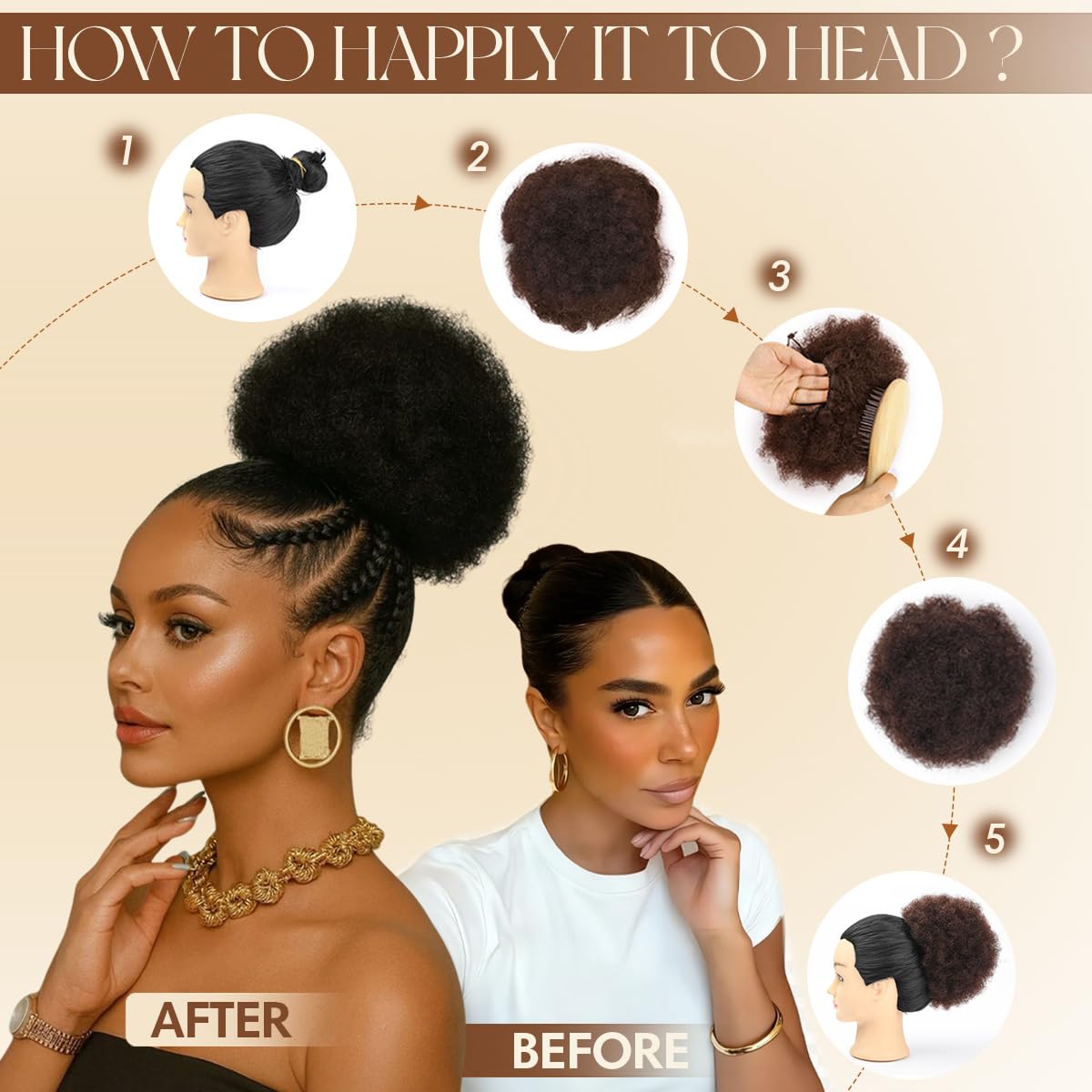 وصلات شعر صناعية مجعدة كثيفة ع - مراجعة Drawstring Afro Curly Puff Ponytail وسعره